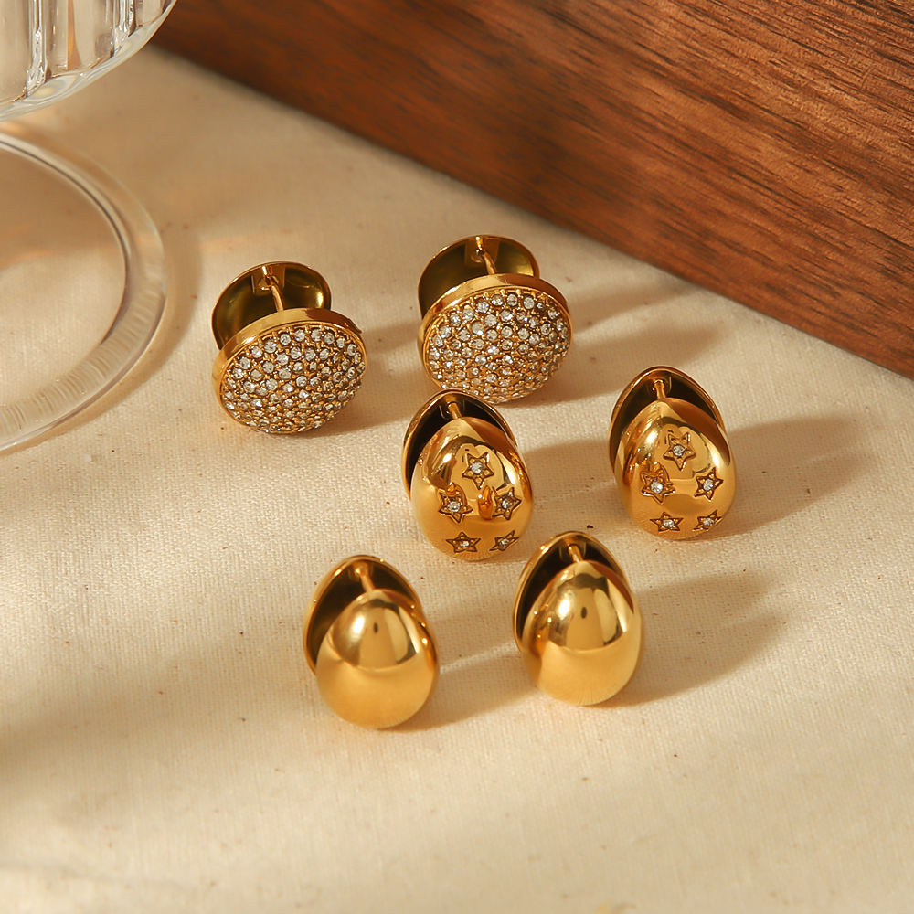 1 Paire De Boucles D'Oreilles Géométriques En Diamant Double Face En Acier Inoxydable Plaqué Or  Classiques À La Mode Pour Bijoux Pour Femmes À Porter Au Quotidien Image3