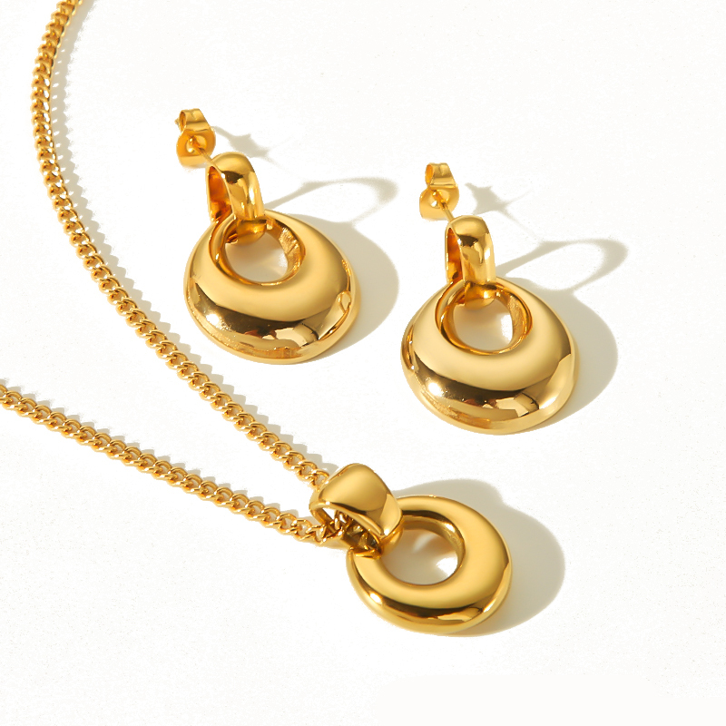 1 Paire De Boucles D'Oreilles Pendantes Géométriques Brillantes En Acier Inoxydable Plaqué Or  Pour Bijoux Pour Femmes À Porter Au Quotidien Image3