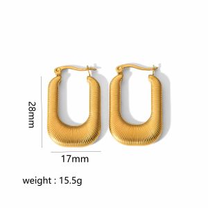 1 Paire De Boucles D'Oreilles Classiques À Rayures Métalliques En Acier Inoxydable Plaqué Or , Bijoux Pour Femmes, À Porter Au Quotidien h5 Image2