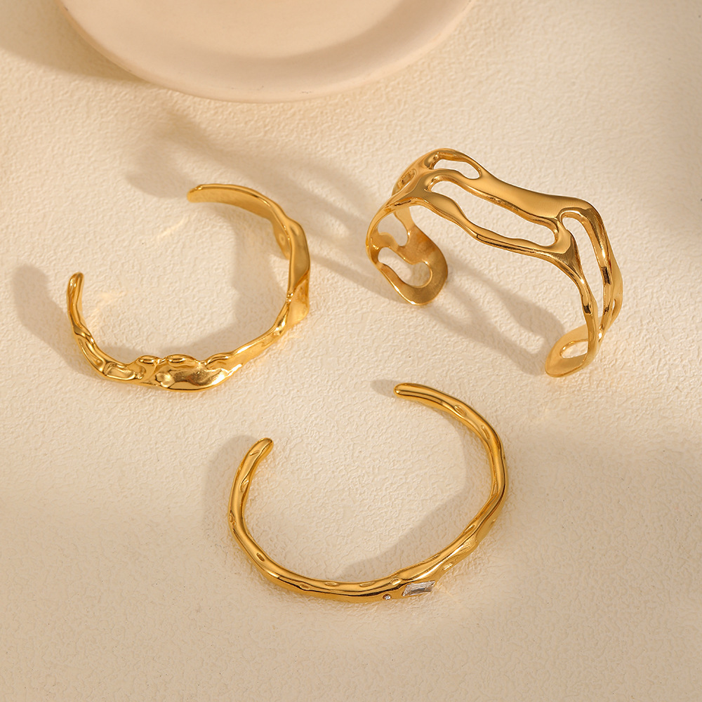 Bague Simple De Luxe Légère En Acier Inoxydable Plaqué Or Pour Femme, 1 Pièce h5Image2