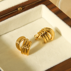 1 Paire De Boucles D'Oreilles Géométriques Brillantes En Acier Inoxydable Plaqué Or , Simples Et À La Mode, Pour Un Usage Quotidien Pour Les Femmes h5 Image2
