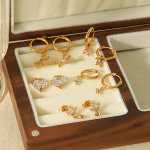 1 Paire De Boucles D'Oreilles Pendantes En Acier Inoxydable Plaqué Or  Exquises Et À La Mode Avec Fleur En Diamant Pour Un Usage Quotidien Pour Les Femmes h5 Image3