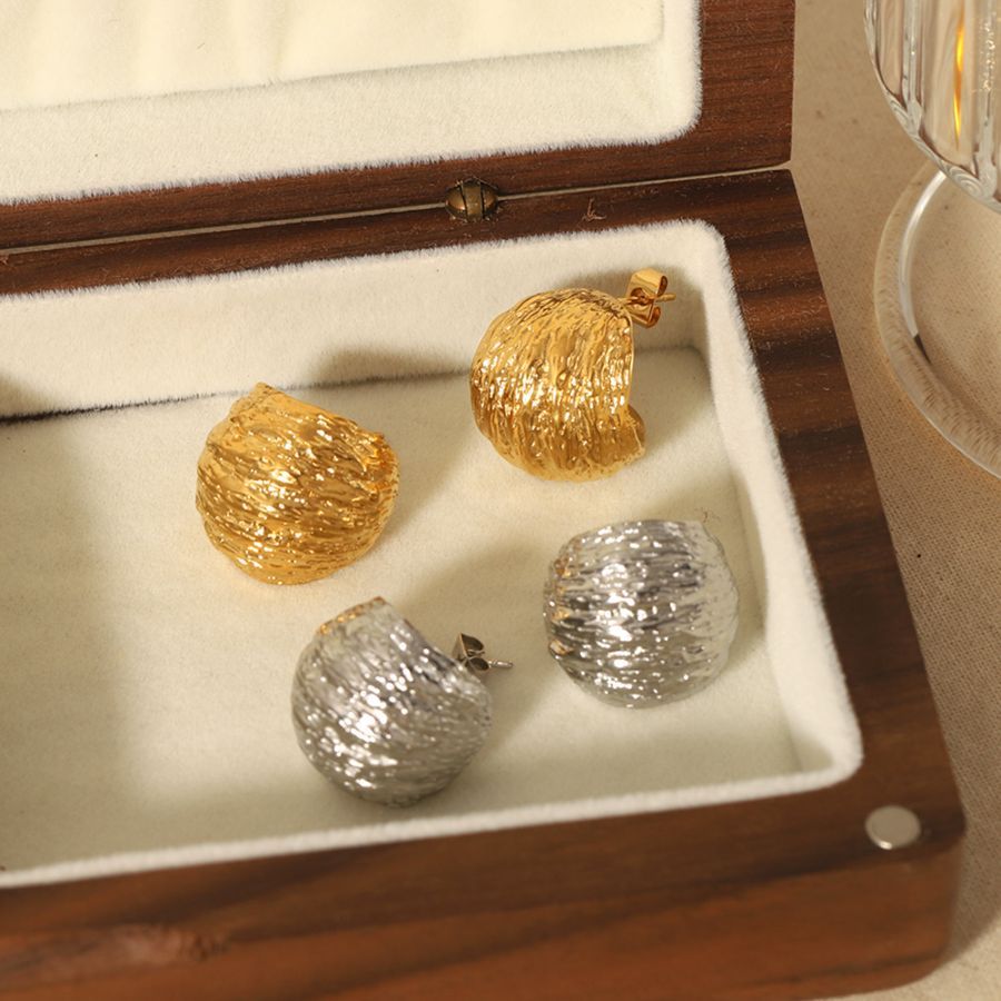 1 Paire De Boucles D'Oreilles Sphériques À Texture Géométrique Irrégulière En Acier Inoxydable Plaqué Or Créatives Et À La Mode Pour Bijoux Pour Femmes À Porter Au Quotidien Image2