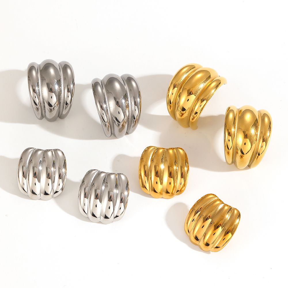 1 Paire De Boucles D'Oreilles À Tige Géométriques Simples En Acier Inoxydable Plaqué Or  Pour Femme Image3