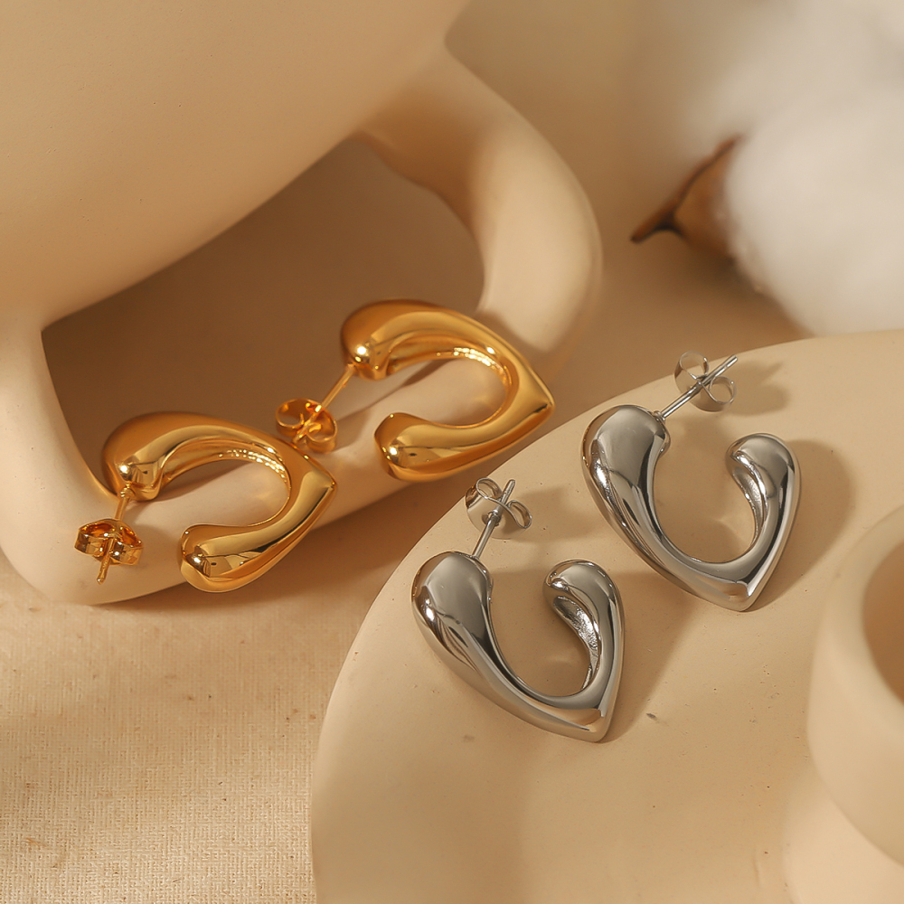 1 Paire De Boucles D'Oreilles À Tige En Acier Inoxydable Plaqué Or  Pour Femme, Série Simple Daily Heart Image2