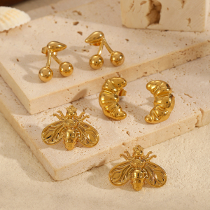 1 Paire De Boucles D'Oreilles À Tige En Acier Inoxydable Plaqué Or  Pour Femme, Série Simple, Motif Animal Quotidien h5 Image2