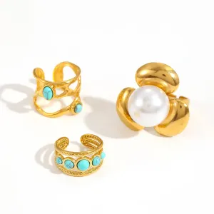 1 Paire De Bagues Ajustables Géométriques Quotidiennes En Acier Inoxydable Plaqué Or Pour Femme, Série Simple h5 Image4