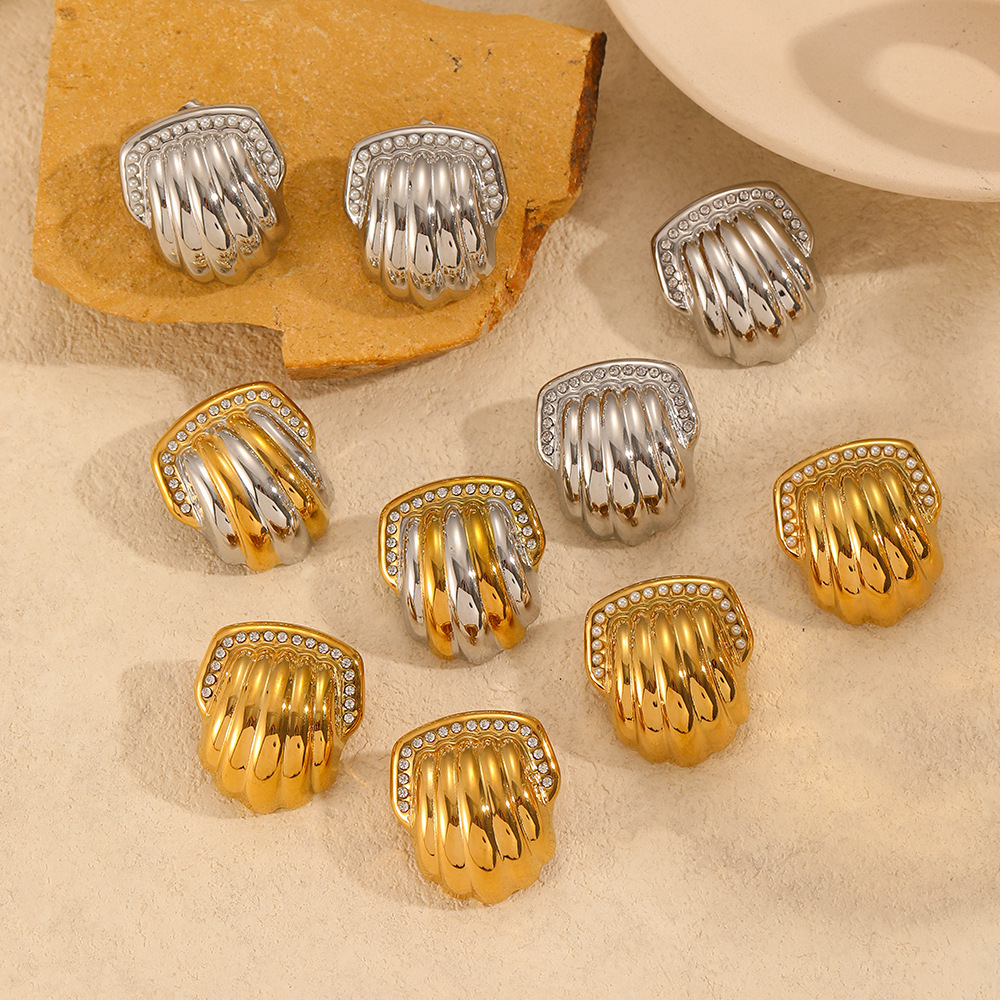 1 Paire De Boucles D'Oreilles À Tige Géométriques En Acier Inoxydable Plaqué Or Pour Femme, Série Simple Image2