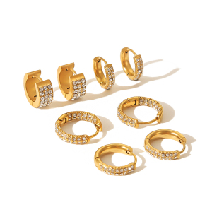 1 Paire De Boucles D'Oreilles Créoles Géométriques Décontractées En Acier Inoxydable Plaqué Or  Et Zircon Pour Femmes h5 Image2
