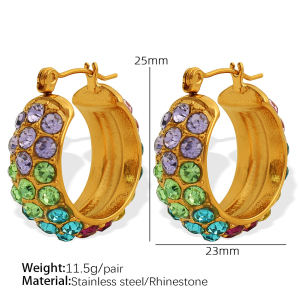 1 Paire De Boucles D'Oreilles Puces Pour Femme, Collection Luxueuse, Simple Et Géométrique, En Acier Inoxydable Plaqué Or Avec Strass. h5 Image2