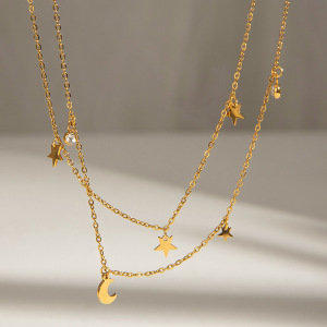 Collier Élégant En Acier Inoxydable Plaqué Or Avec Strass Pour Femme, Série Simple, Motif Soleil/Lune h5 Image5