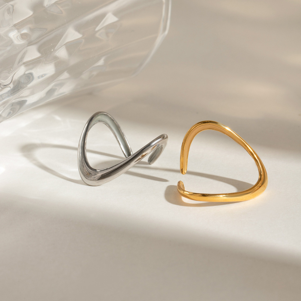 1 Paire De Bagues Ajustables Géométriques Simples En Acier Inoxydable Plaqué Or Pour Femme Image3