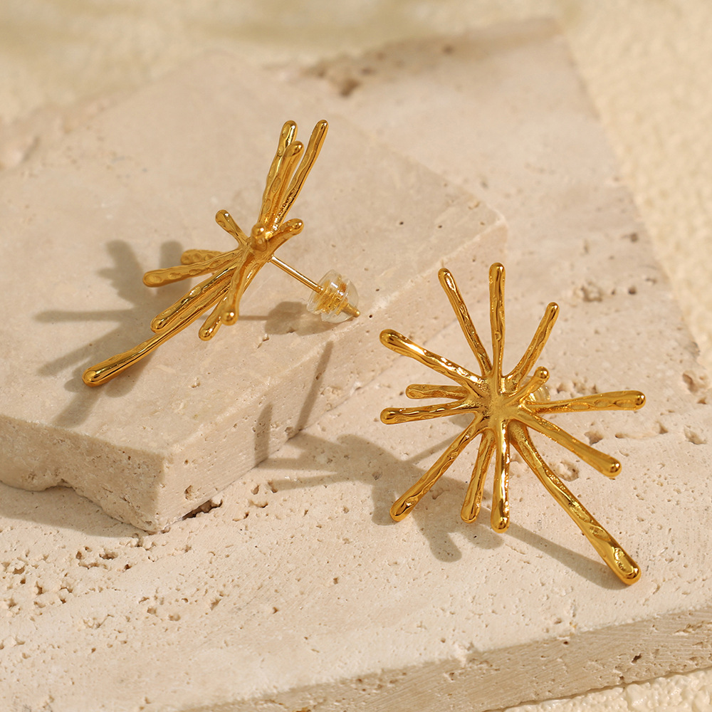 1 Paire De Boucles D'Oreilles À Tige Géométriques Élégantes En Acier Titane Plaqué Or Pour Femmes, Série Luxueuse