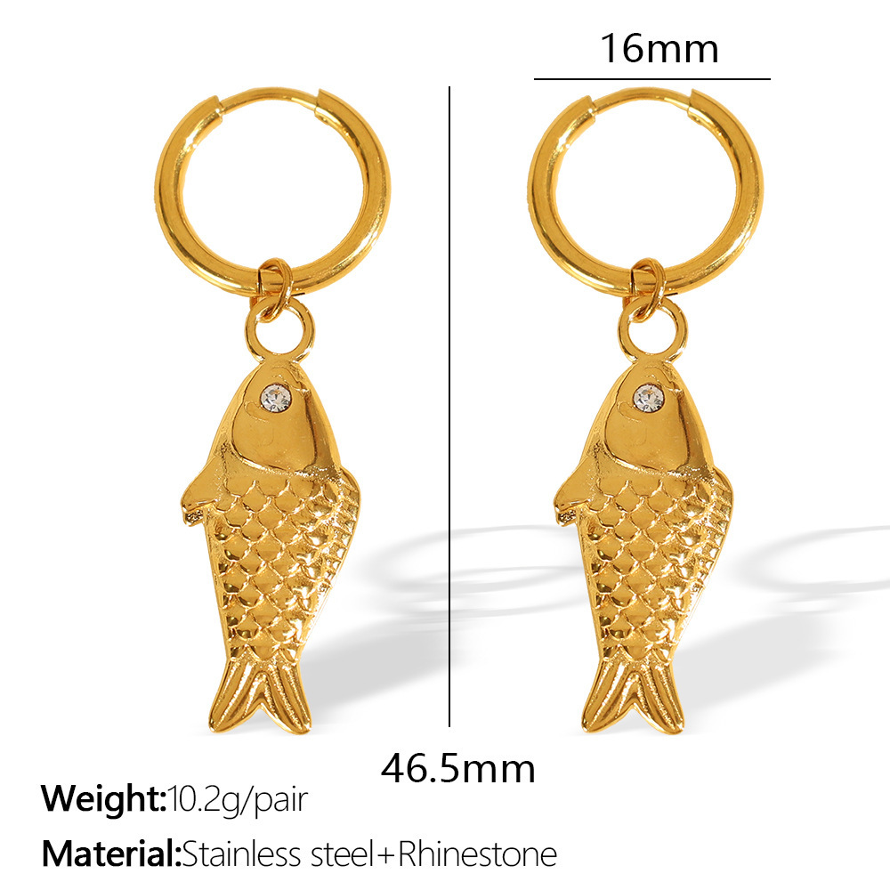 1 Paire De Boucles D'Oreilles Pendantes Pour Femme, Série Classique, En Acier Titane Plaqué Or , Motif Animal Quotidien, Strass Image2