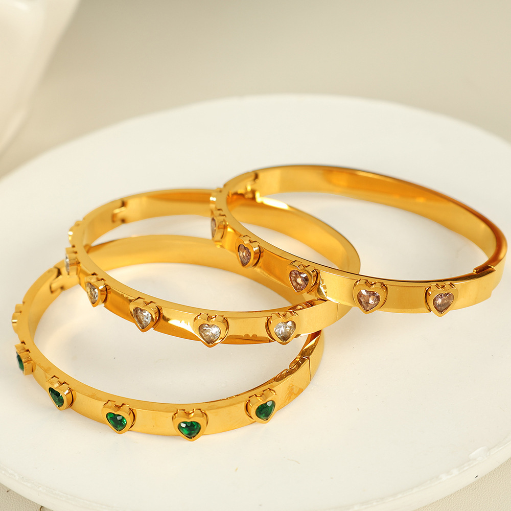 Bracelet Simple En Acier Inoxydable Plaqué Or  Avec Zircons Pour Femme, 1 Pièce Image2