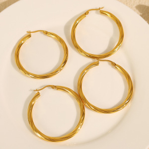1 Paire De Boucles D'Oreilles Créoles Élégantes Géométriques En Acier Titane Plaqué Or Pour Femmes, Série Classique h5