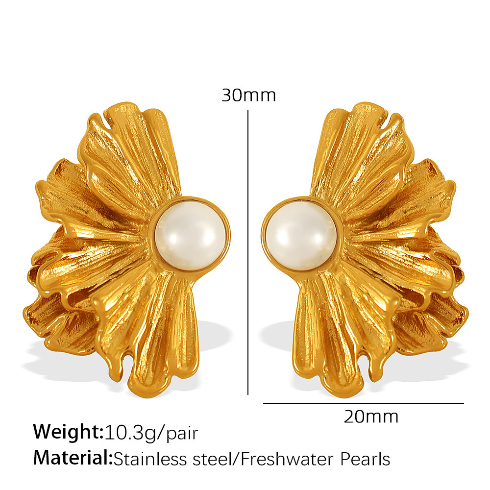 1 Paire De Boucles D'Oreilles À Tige En Acier Titane Plaqué Or  Avec Fleur Élégante Et Perles Artificielles Pour Femmes Image2
