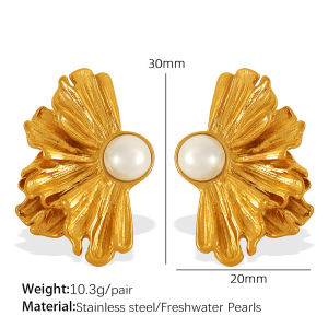 1 Paire De Boucles D'Oreilles À Tige En Acier Titane Plaqué Or  Avec Fleur Élégante Et Perles Artificielles Pour Femmes h5 Image2