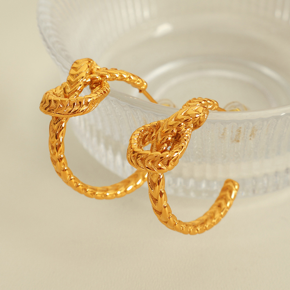 1 Paire De Boucles D'Oreilles Puces Pour Femme, Style Rétro Torsadé, En Acier Inoxydable Plaqué Or. 