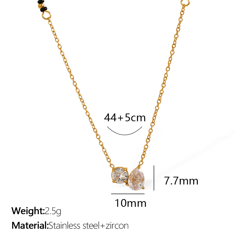 Collier Élégant Avec Pendentif Géométrique En Acier Titane Plaqué Or  Et Strass Pour Femme, Série Romantique, 1 Pièce Image2
