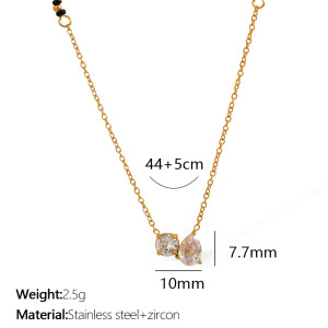 Collier Élégant Avec Pendentif Géométrique En Acier Titane Plaqué Or  Et Strass Pour Femme, Série Romantique, 1 Pièce h5 Image2