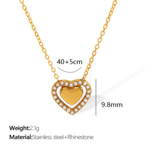 Collier Avec Pendentif En Forme De Cœur Élégant En Acier Titane Plaqué Or  Et Strass Pour Femme, Série Romantique, 1 Pièce h5 Image2