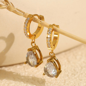 1 Paire De Boucles D'Oreilles Pendantes Élégantes En Acier Titane Plaqué Or  Avec Strass Pour Femme, Série Luxueuse h5 