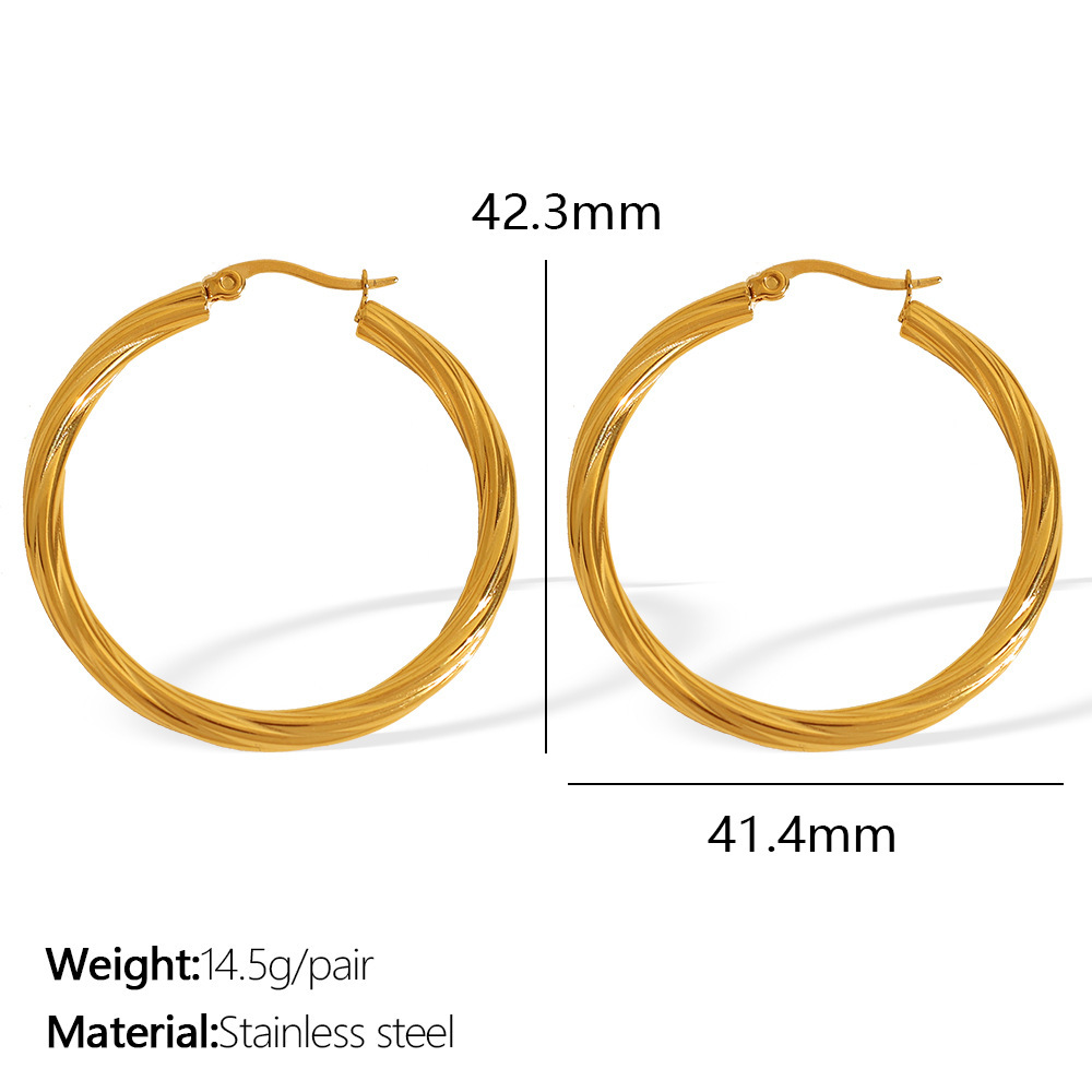 1 Paire De Boucles D'Oreilles Créoles Élégantes Géométriques En Acier Titane Plaqué Or Pour Femmes, Série Classique h5Image2