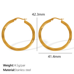 1 Paire De Boucles D'Oreilles Créoles Élégantes Géométriques En Acier Titane Plaqué Or Pour Femmes, Série Classique h5 Image2