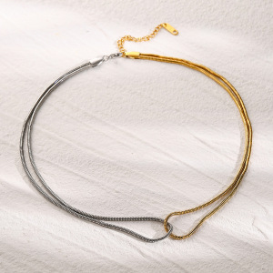 Collier En Acier Inoxydable Or , Couleur Or Et Argent, Chaîne En Os De Serpent Plat Assortie, Style Froid, Design Unique, Collier En Acier Titane h5 