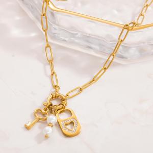 Collier Avec Pendentif En Acier Inoxydable Plaqué Or Et Strass Pour Femme, Série Classique, Style Rétro h5