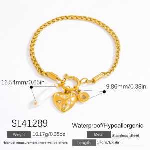 Bracelet À Breloques Élégant En Acier Inoxydable Plaqué Or  Avec Perles Artificielles Pour Femme, Série Romantique, 1 Pièce h5 Image2