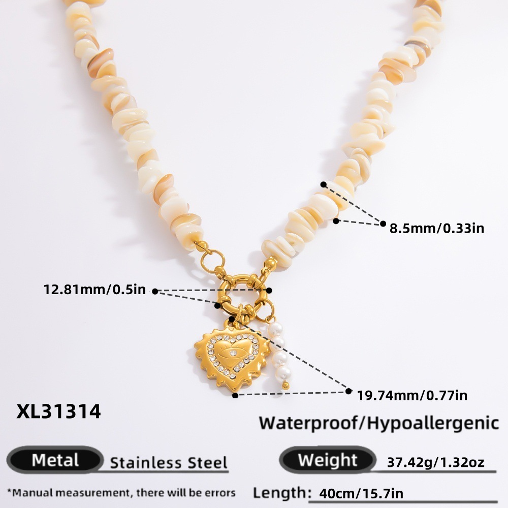 Collier Avec Pendentif En Forme De Cœur En Acier Inoxydable Plaqué Or  Et Strass Pour Femme, Série Romantique, 1 Pièce Image2