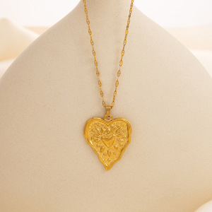 Collier Avec Pendentif En Forme De Cœur Élégant En Acier Inoxydable Plaqué Or  Pour Femme, Série Classique, 1 Pièce h5 Image3