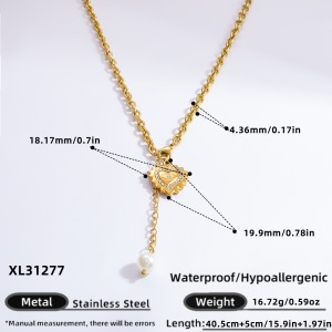 Collier Avec Pendentif En Forme De Cœur Élégant En Acier Inoxydable Plaqué Or  Et Perles Artificielles Pour Femme, Série Luxueuse h5 Image2
