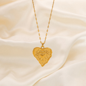 Collier Avec Pendentif En Forme De Cœur Élégant En Acier Inoxydable Plaqué Or  Pour Femme, Série Classique, 1 Pièce h5 Image2