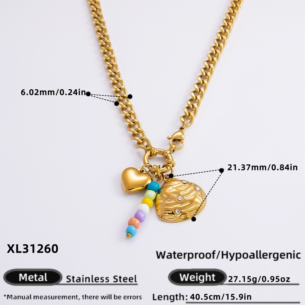 Collier Avec Pendentif En Forme De Cœur Rétro En Acier Inoxydable Plaqué Or Et Strass Pour Femme, Série Romantique, 1 Pièce h5Image2