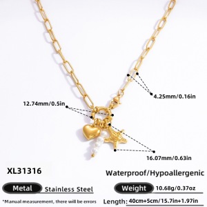 Collier Avec Pendentif En Forme De Cœur Élégant En Acier Inoxydable Plaqué Or Et Perles Artificielles Pour Femme, Série Simple, 1 Pièce h5 Image2