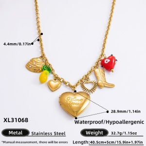 Collier Avec Pendentif En Forme De Cœur En Acier Inoxydable Plaqué Or  Pour Femme, Série Romantique, 1 Pièce h5 Image2
