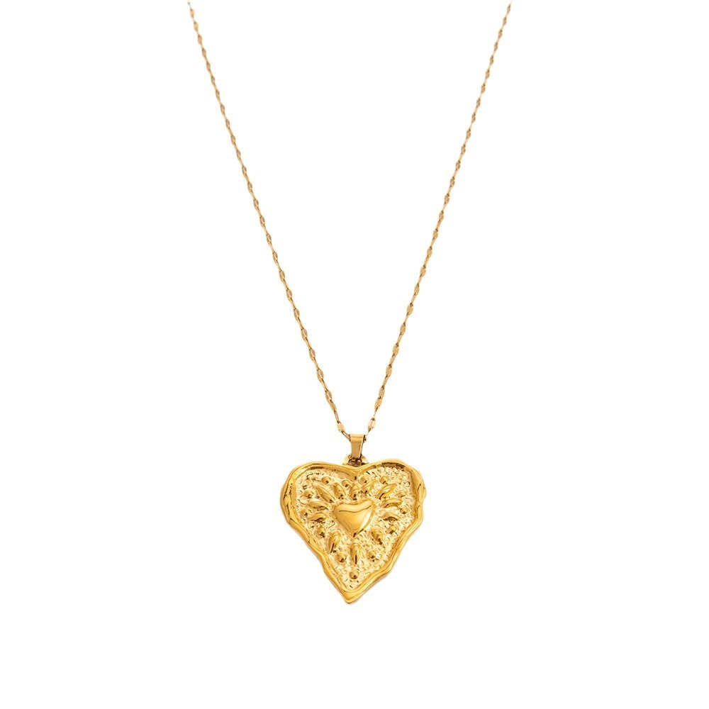 Collier Avec Pendentif En Forme De Cœur Élégant En Acier Inoxydable Plaqué Or  Pour Femme, Série Classique, 1 Pièce Image5