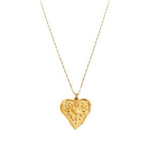 Collier Avec Pendentif En Forme De Cœur Élégant En Acier Inoxydable Plaqué Or  Pour Femme, Série Classique, 1 Pièce h5 Image5
