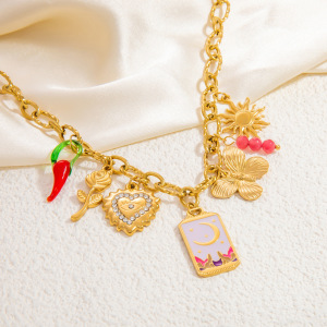 Collier Avec Pendentif En Forme De Cœur Élégant En Acier Inoxydable Plaqué Or  Pour Femme, Série Romantique, 1 Pièce h5 