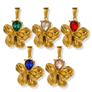 Pendentif Femme Classique, Élégant, En Acier Inoxydable, Couleur Or, Motif Floral, 1 Pièce h5