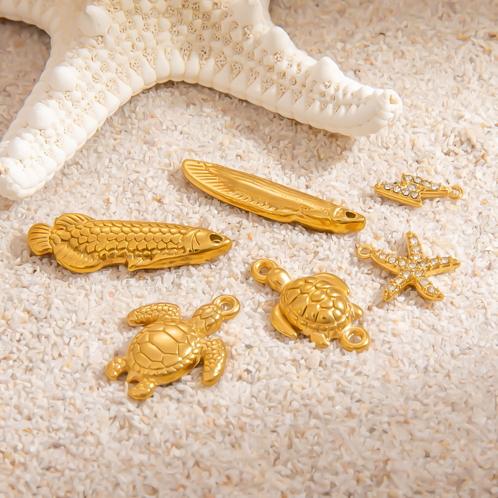 1 Paire De Pendentifs Simples Pour Femmes, Collection Daily Turtle, En Acier Inoxydable Étanche Couleur Or, À Personnaliser Soi-Même Image2