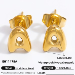 1 Paire De Boucles D'Oreilles Puces Pour Femme, Collection Simple Series, En Acier Inoxydable Étanche, Couleur Or, Avec Lettres Assorties. h5 Image2