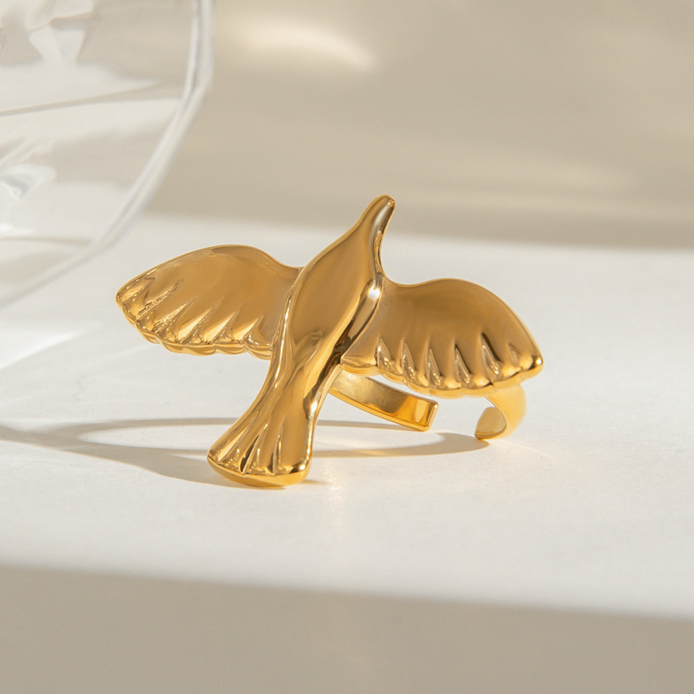 1 Paire De Bagues Ajustables Pour Femme En Acier Inoxydable Plaqué Or , Motif Animal Naturel, Série Classique