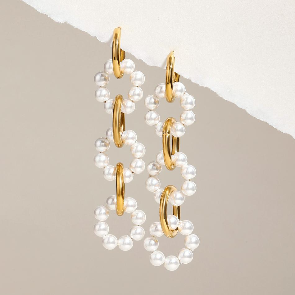 Boucles D'Oreilles Pendantes Élégantes Et Rondes En Acier Inoxydable Doré, Imperméables, Pour Femme, Collection Luxe, 1 Paire. 