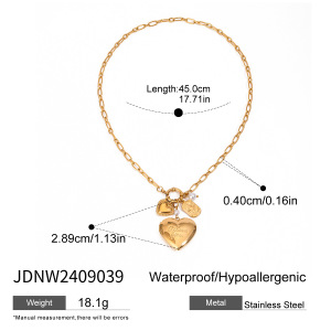 Collier Pendentif Femme Diy En Forme De Cœur, Style Classique, En Acier Inoxydable Étanche Couleur Or (1 Pièce) h5 Image5