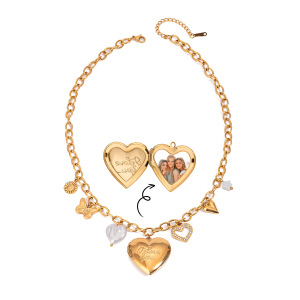Collier Pendentif Papillon En Forme De Cœur, En Acier Inoxydable Doré, Étanche, De La Série Classique (1 Pièce) h5 Image5
