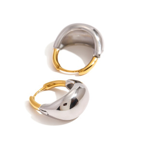 1 Paire De Boucles D'Oreilles Créoles Annulaires Décontractées En Acier Inoxydable Étanche, Couleur Or Et Argent, Pour Femme. h5 Image5